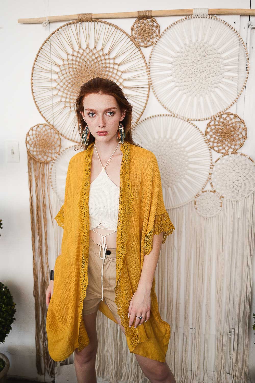 Beige Lace Kimono Duster