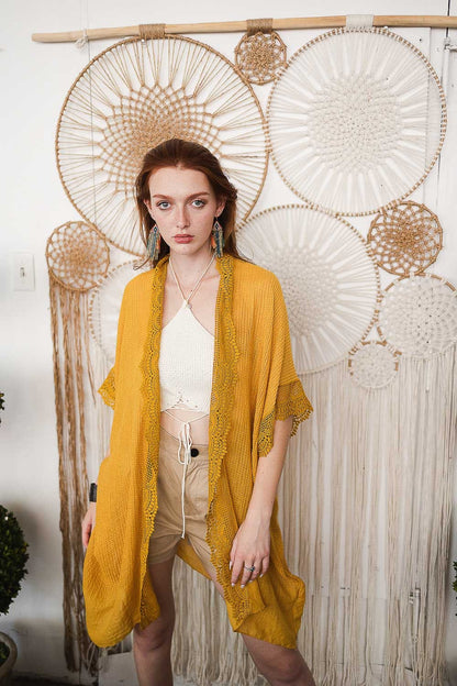 Yellow Lace Kimono Duster