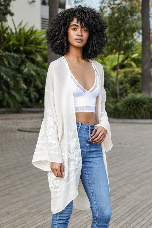 Embroidered Floral Kimono Cardigan