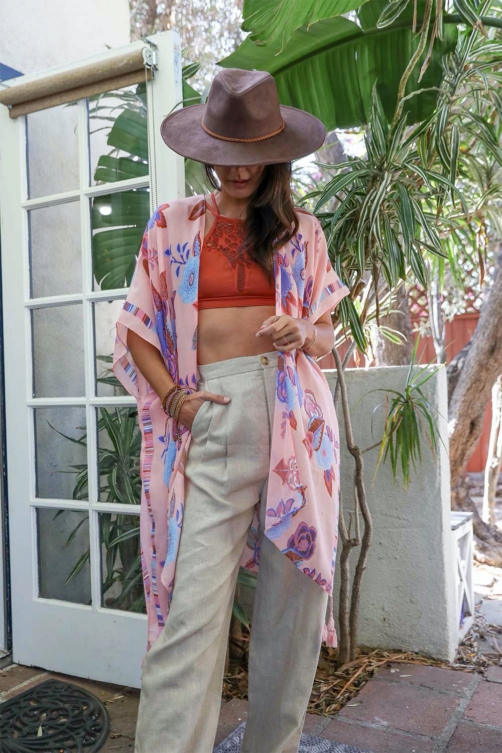 Black Flower Kimono Duster
