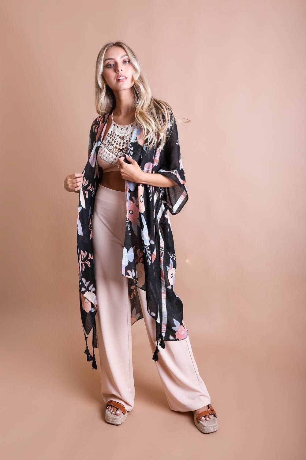 Black Flower Kimono Duster