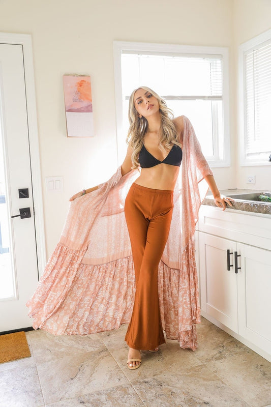 Long Maxi Kimono Duster with Paisley Pattern
