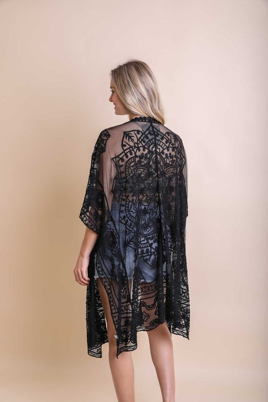 Black Lace Kimono Robe