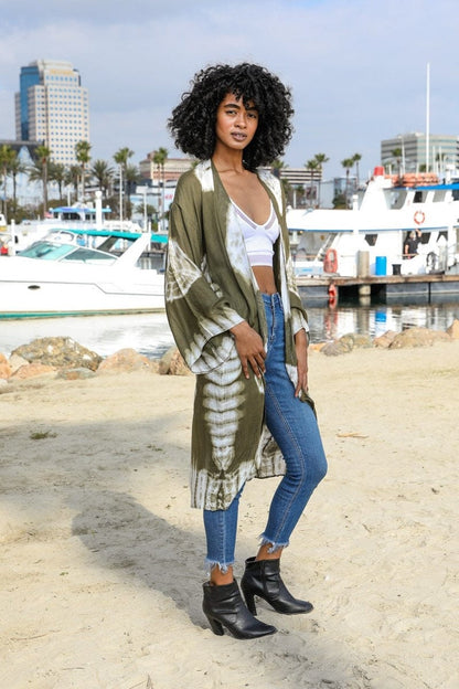 Black Tie Dye Long Kimono Duster