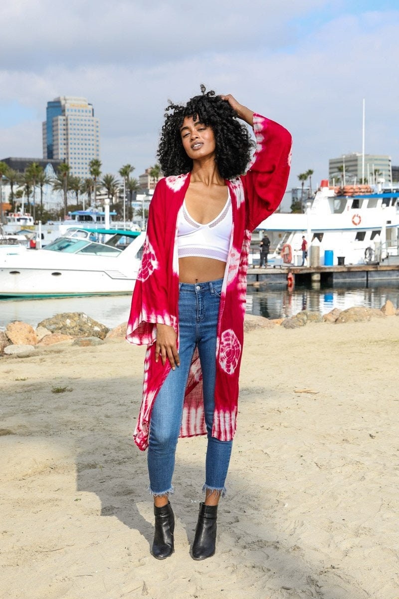 Tie Dye Long Kimono Duster