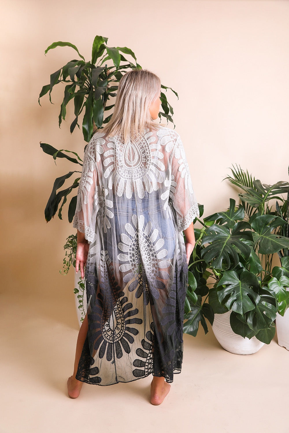 Flower Lace Kimono Duster Crochet Lace
