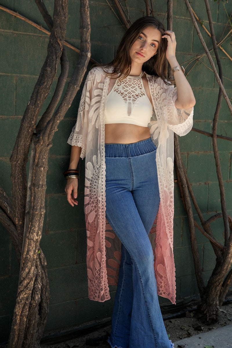 Flower Lace Kimono Duster Crochet Lace