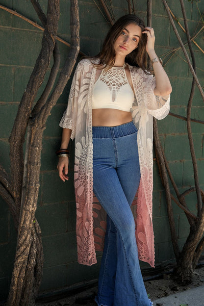 Flower Lace Kimono Duster Crochet Lace