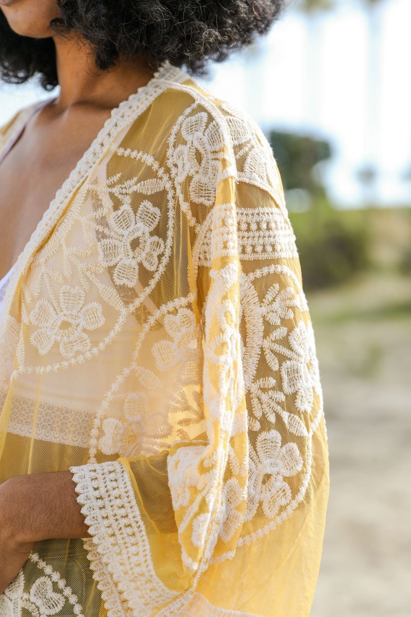 Yellow Lace Kimono Duster Crochet Lace