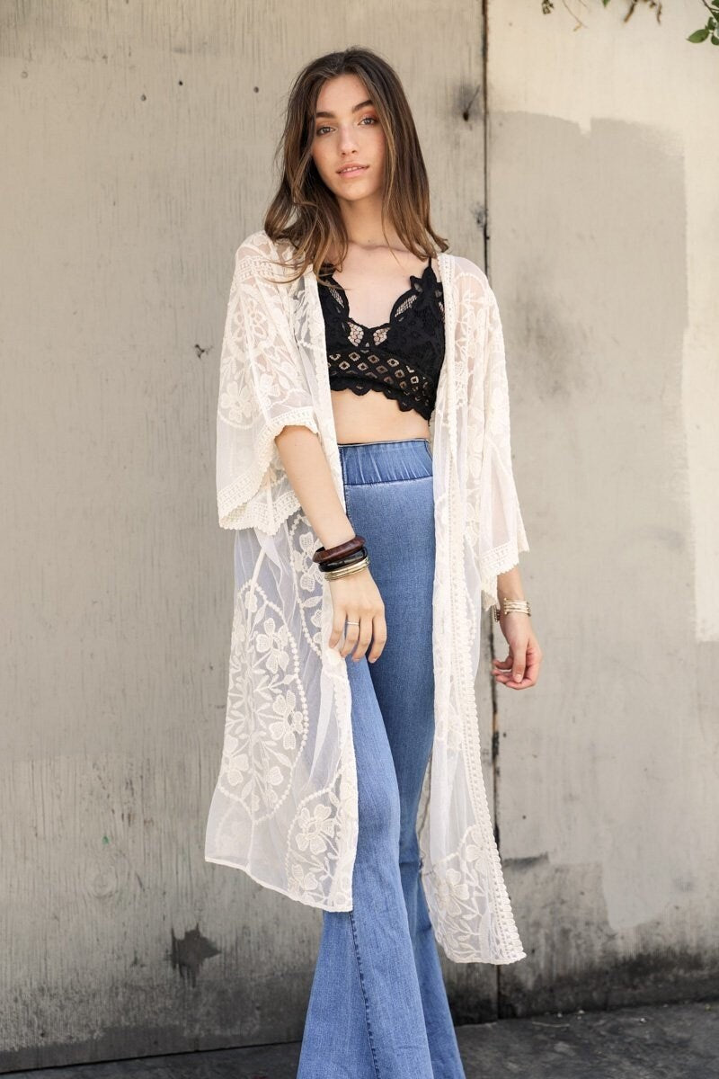 Yellow Lace Kimono Duster Crochet Lace