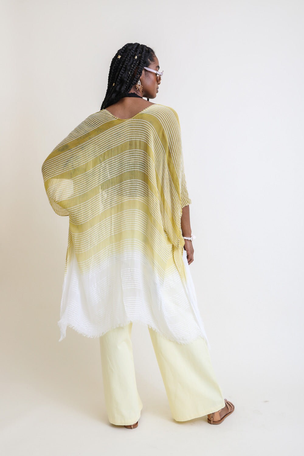 Yellow Beach Cover Up Striped Lightweight Kimono Cardigan Beach Cardigan