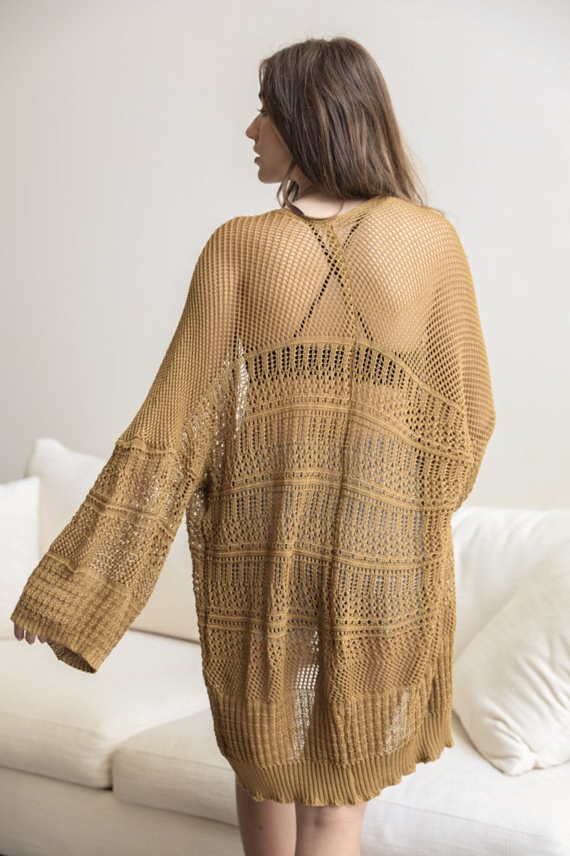 Cream Knit Netted Cardigan Kimono Duster