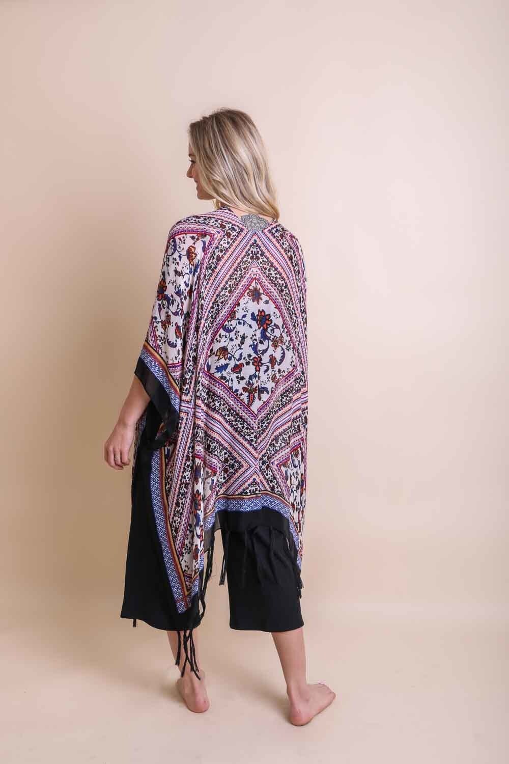 Boho Purple Tassel Kimono Duster