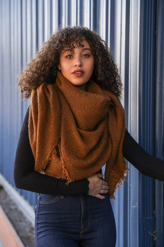 Cozy Mohair Scarves For Women, Solid Color Winter Scarf Camel Brown