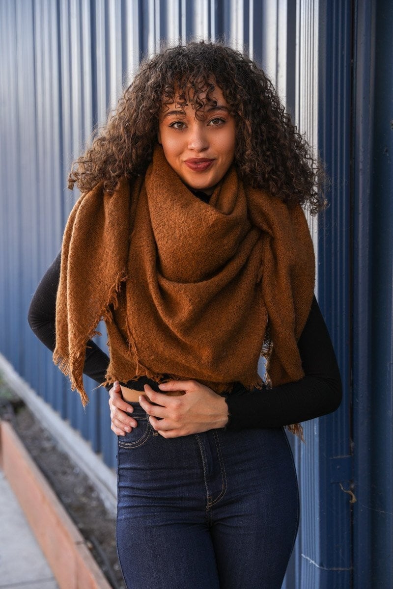 Cozy Mohair Scarves For Women, Solid Color Winter Scarf Camel Brown