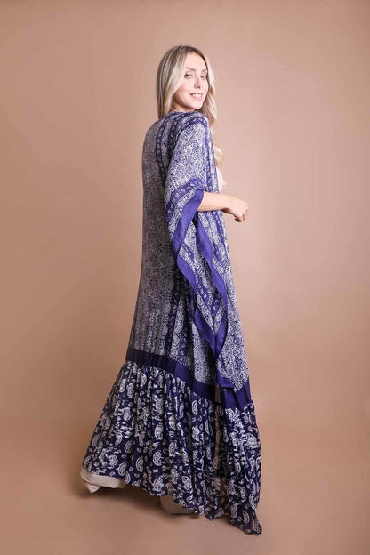 Ruffle Hem Kimono Duster with Paisley Pattern