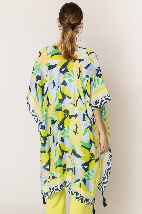 Lemon and Floral Print Kimono Poncho