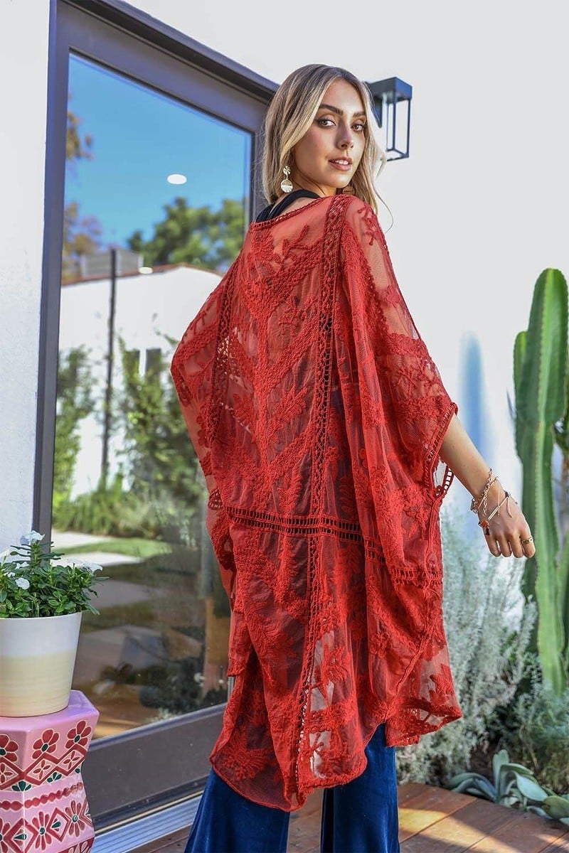 Pink Lace Kimono Duster