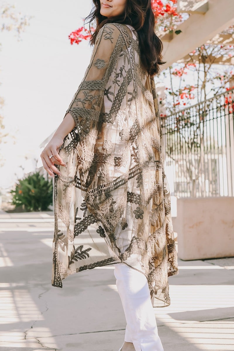 Pink Lace Kimono Duster