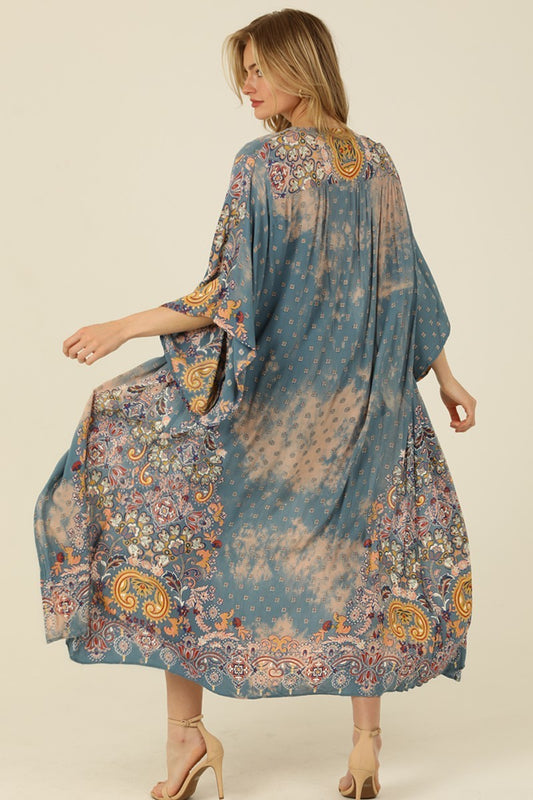 Blue Floral Maxi Long Kimono