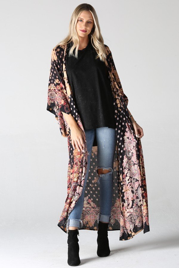 Blue Floral Maxi Long Kimono