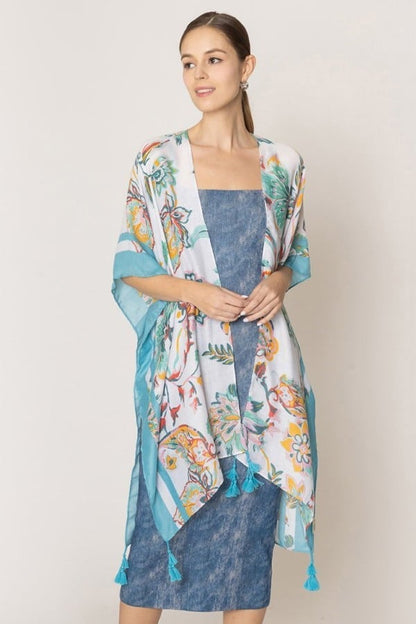 Black Floral Print Kimono Poncho