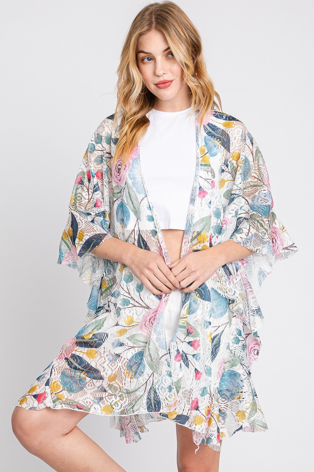 Ruffle Floral Kimono Duster