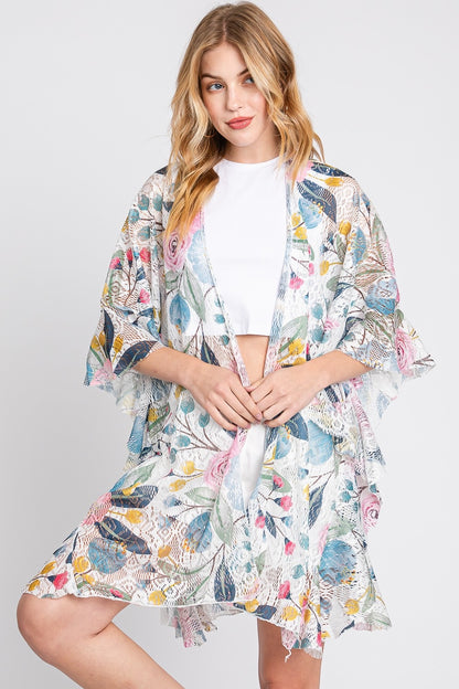 Ruffle Floral Kimono Duster