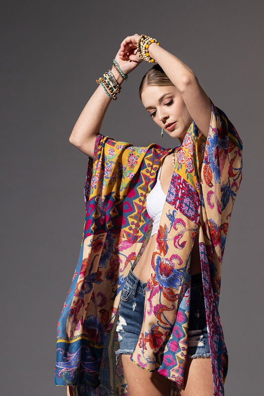 Bohemian Kimono in Indigo Blue & Purple Pink Color