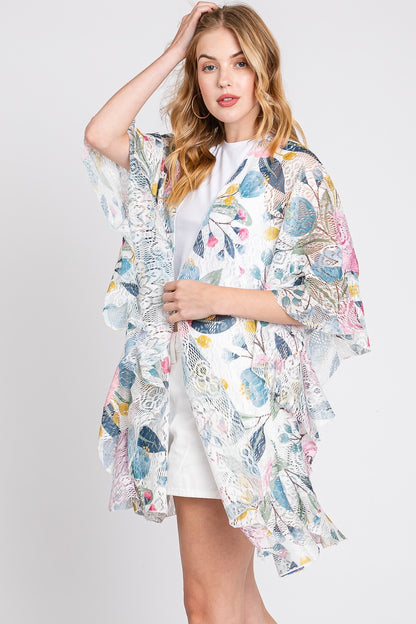 Ruffle Floral Kimono Duster