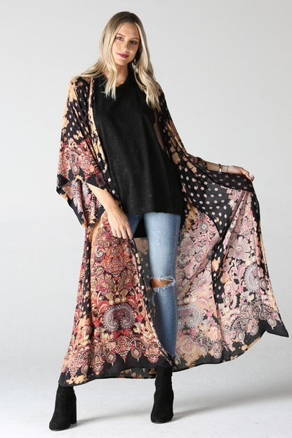 Blue Floral Maxi Long Kimono