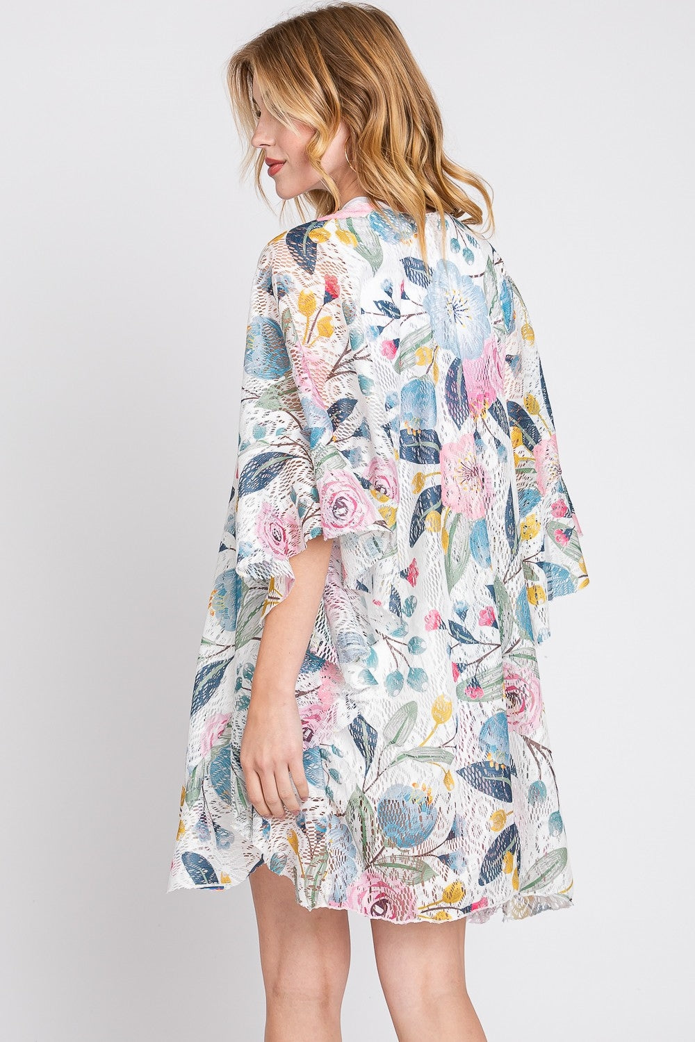 Ruffle Floral Kimono Duster