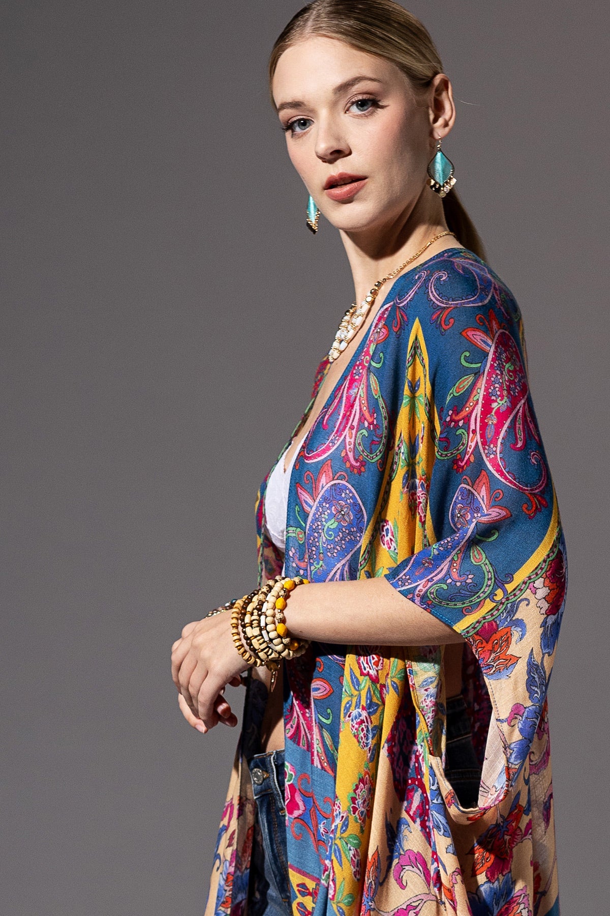 Bohemian Kimono in Indigo Blue & Purple Pink Color