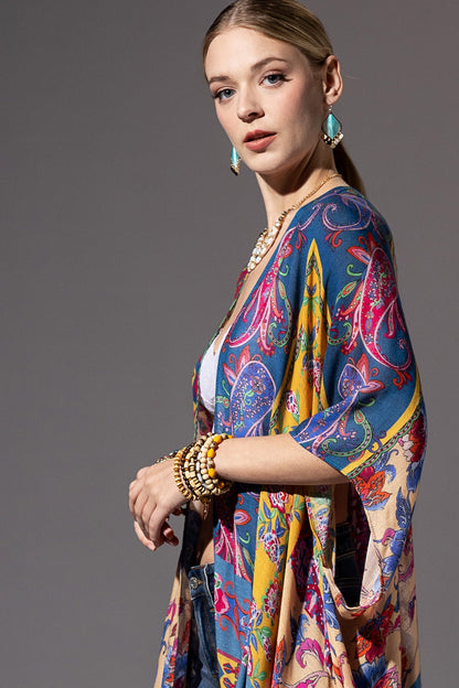 Bohemian Kimono in Indigo Blue & Purple Pink Color
