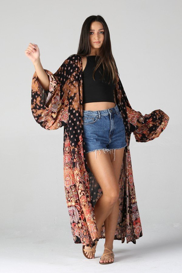 Blue Floral Maxi Long Kimono