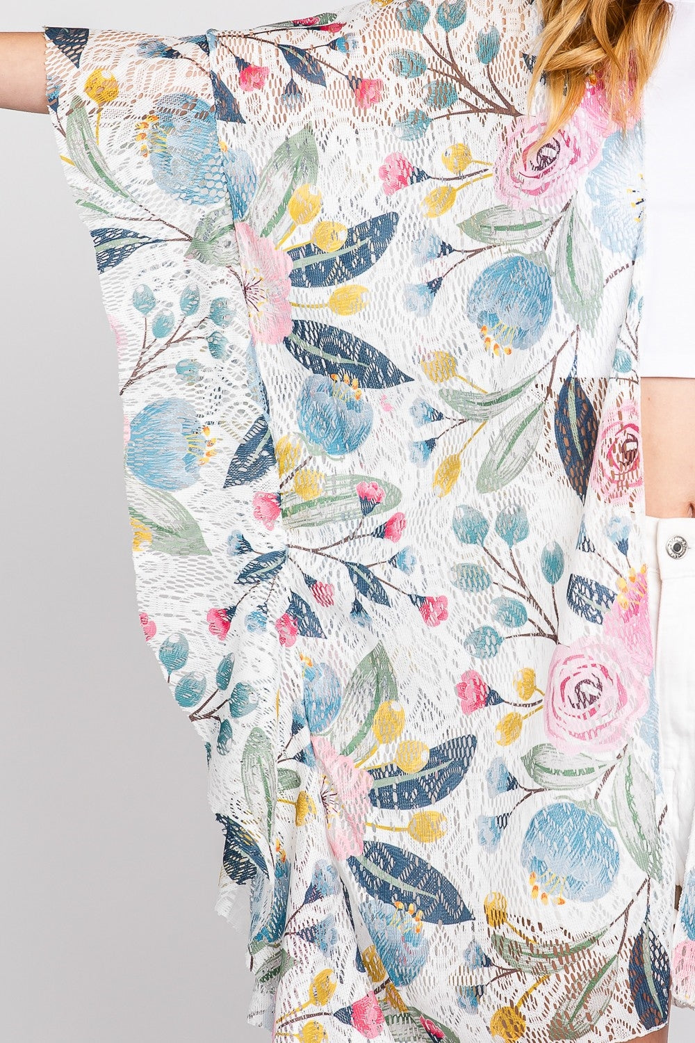 Ruffle Floral Kimono Duster