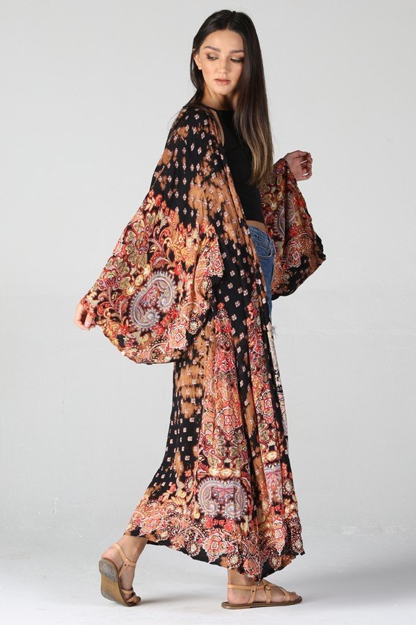Blue Floral Maxi Long Kimono