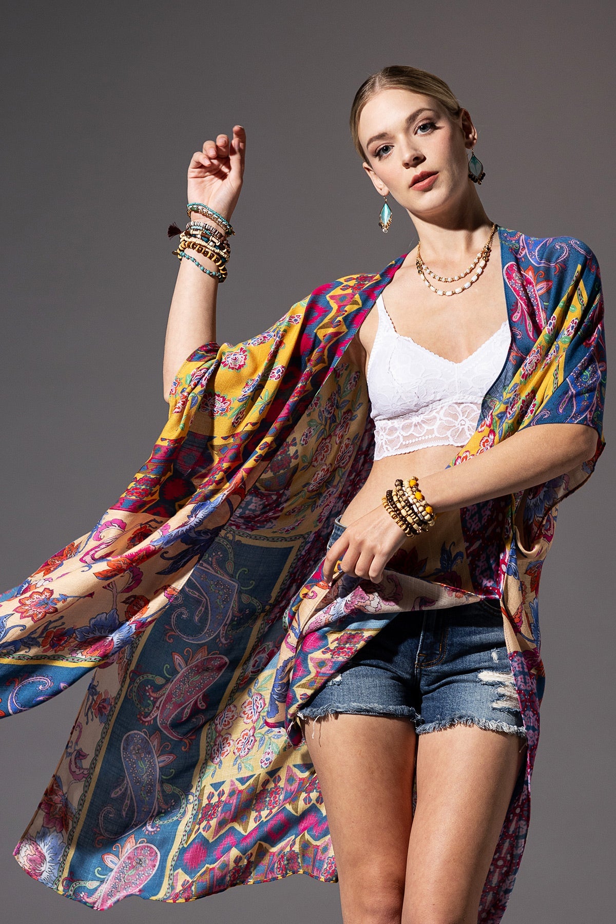 Bohemian Kimono in Indigo Blue & Purple Pink Color