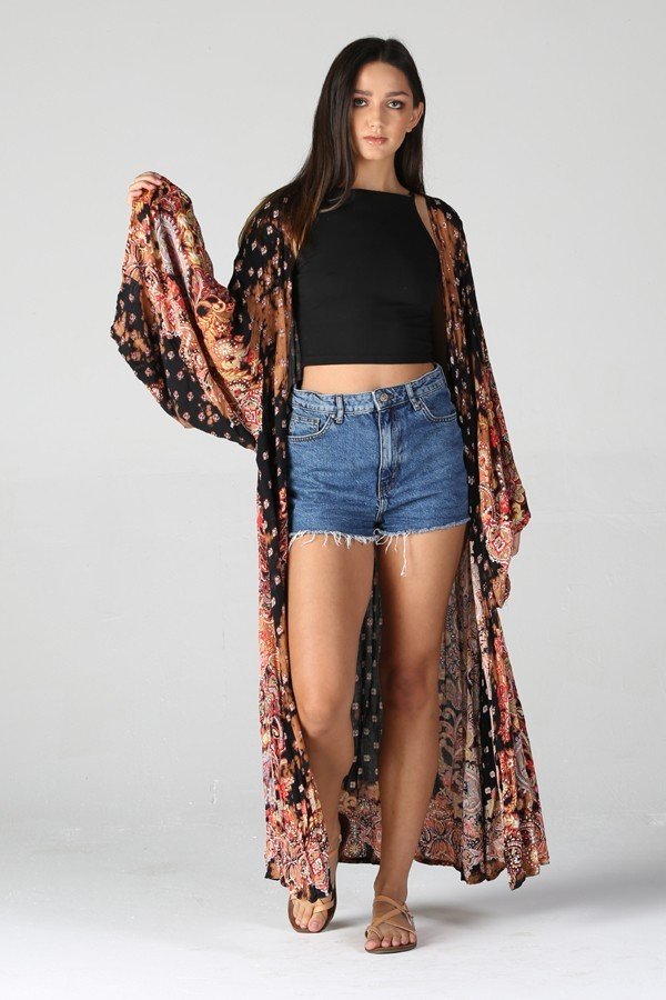 Blue Floral Maxi Long Kimono