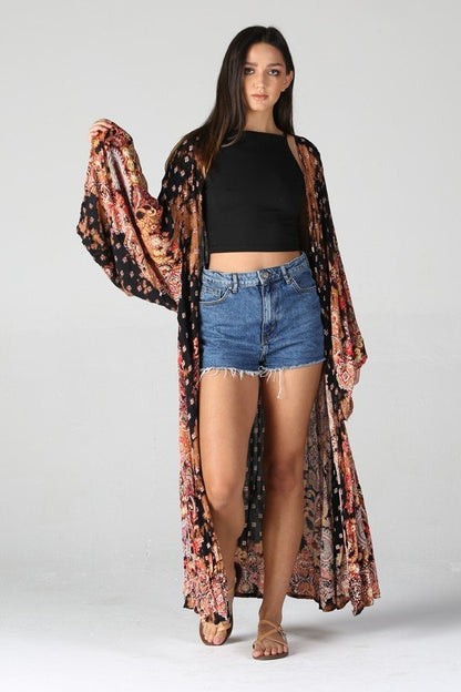 Blue Floral Maxi Long Kimono