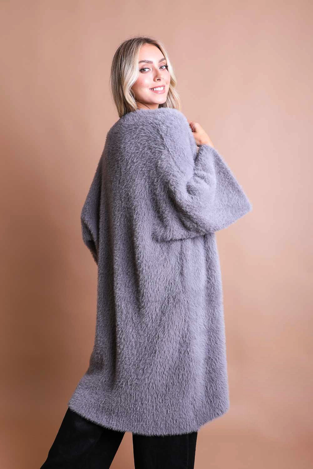 Black Luxe Faux Mohair Cardigan – Cozy Winter Essential