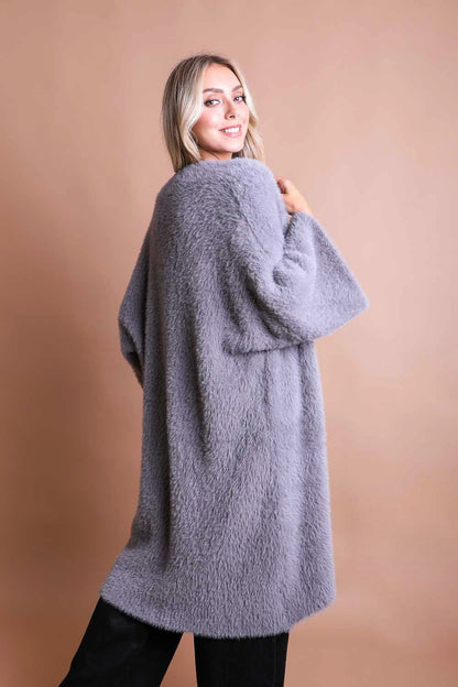 Black Luxe Faux Mohair Cardigan – Cozy Winter Essential