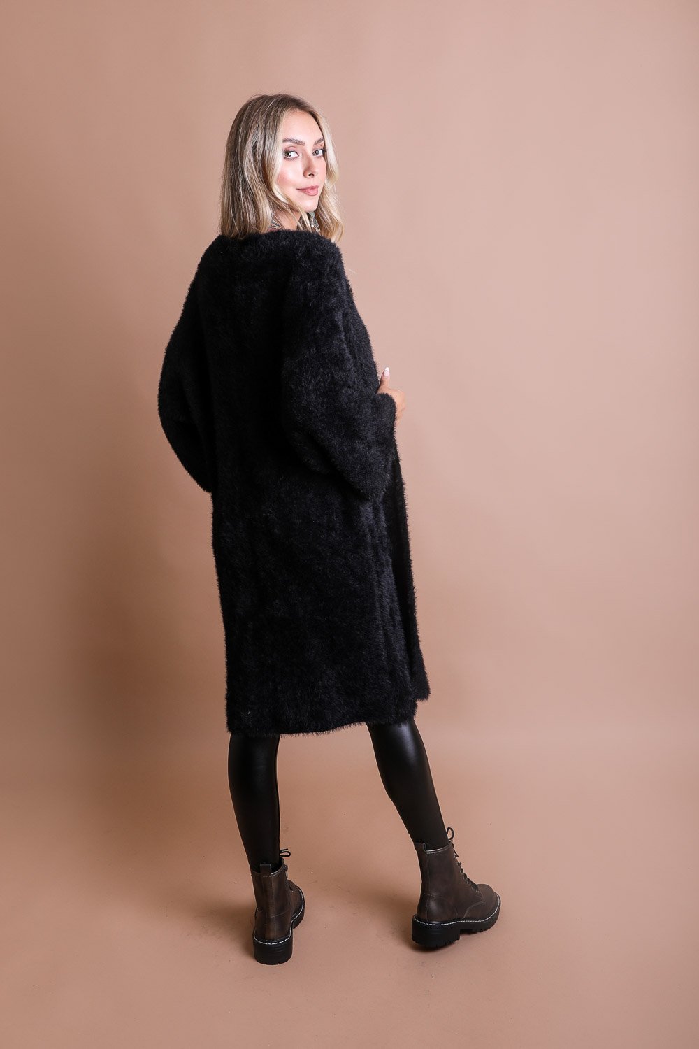 Black Luxe Faux Mohair Cardigan – Cozy Winter Essential