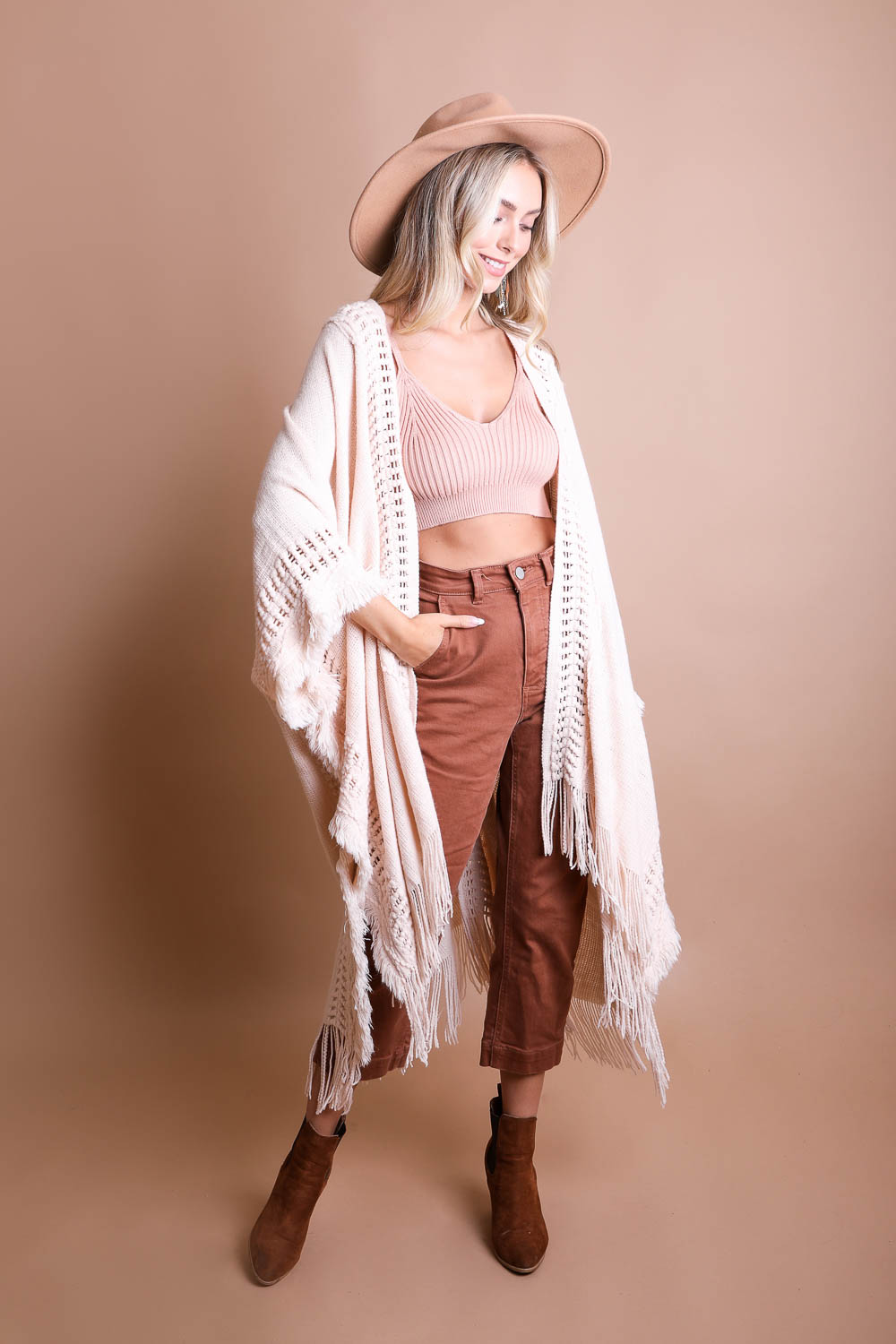 Beige Soft Ruana Poncho
