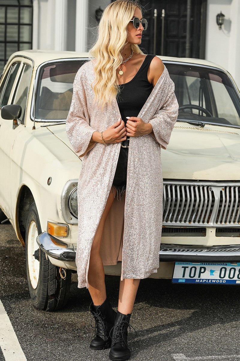 Black Sequin Kimono Duster