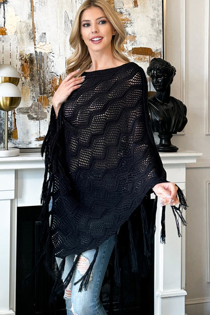Black Netted Knit Cardigan Poncho