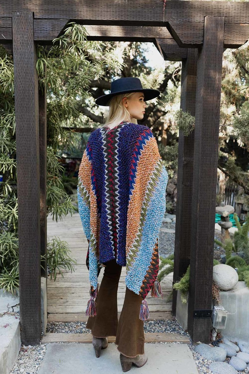 Colorful Crochet Patterned Ruana Poncho