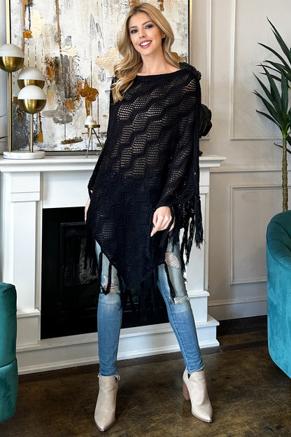 Black Netted Knit Cardigan Poncho