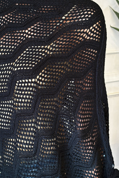 Black Netted Knit Cardigan Poncho