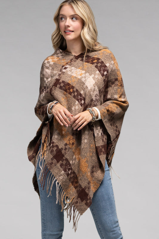 Taupe Brown Cozy Ultra Soft Poncho with Tassel